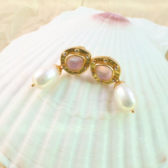 Julie Vos Gold Clementine Pearl Drop Earrings - Picture 2 of 2